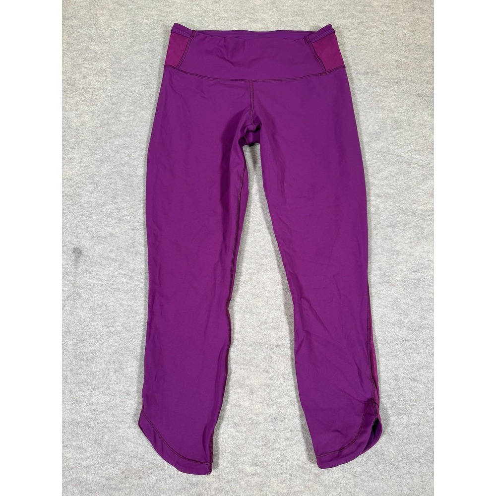 Lululemon Leggings Womens 10 Purple Capri Mesh‎ Panels Running Yoga Gym Athletic